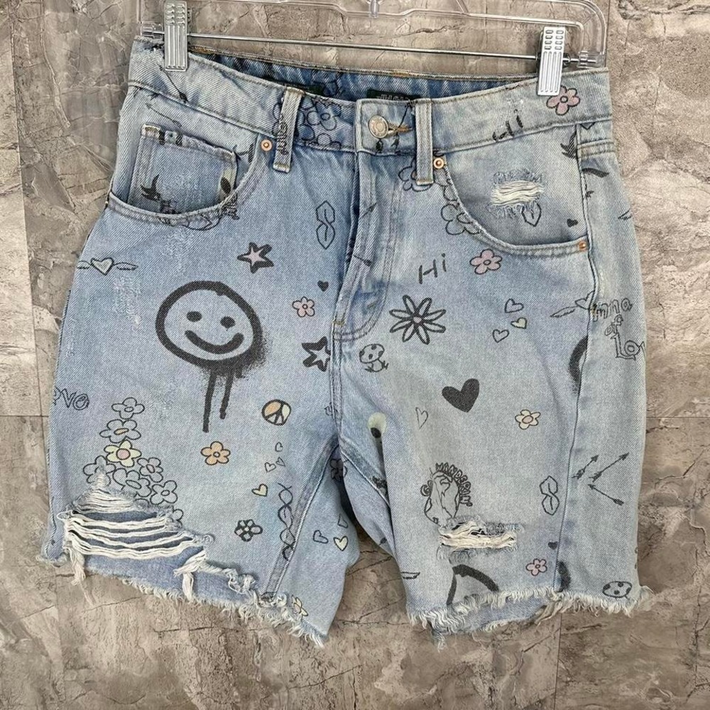 Wild Fable blue and white denim shorts  Flower Graffiti Size‎ 2 Woman's